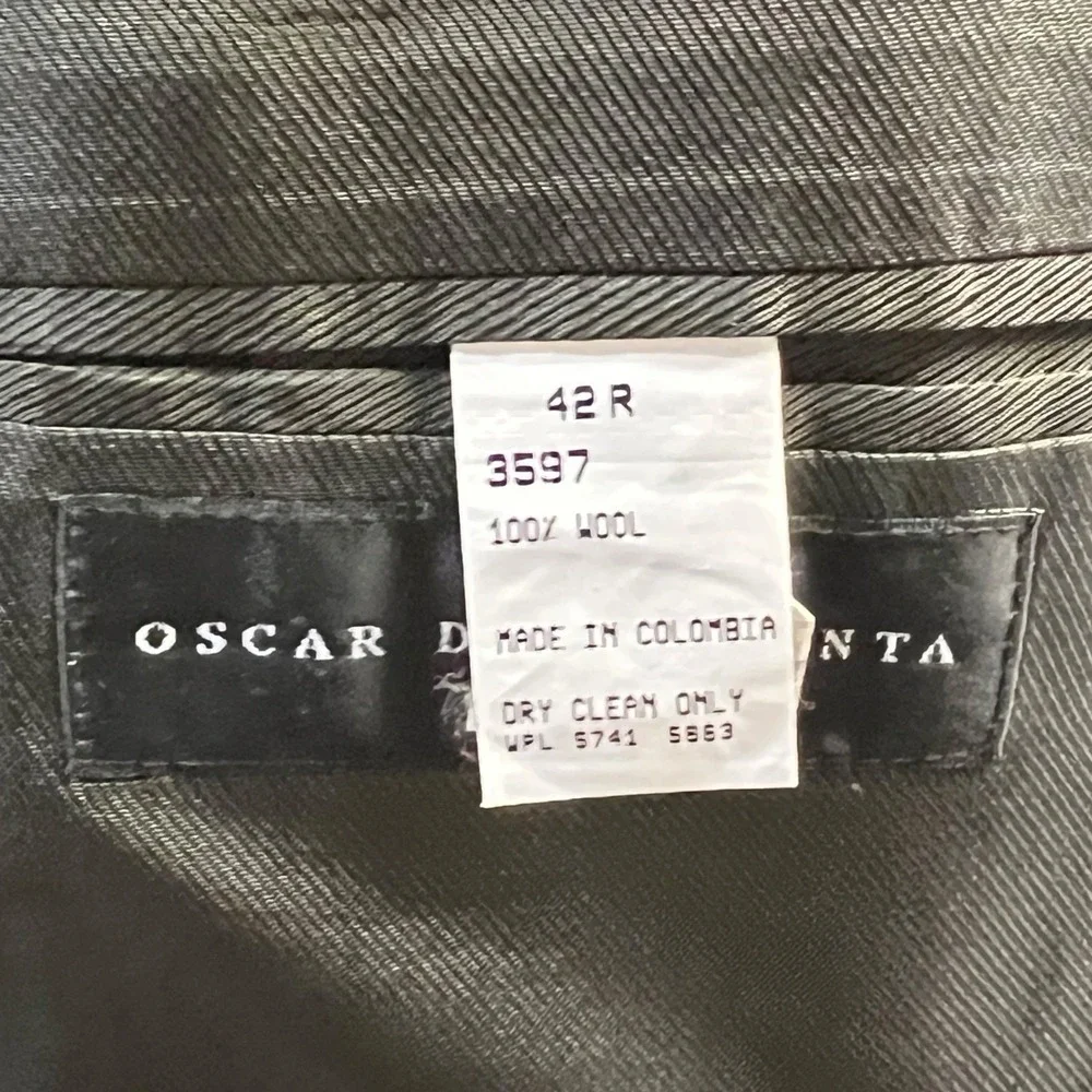 Oscar de la Renta‎ Blazer Mens 42R Grey Wool Micro Check 3 Button Sport Coat